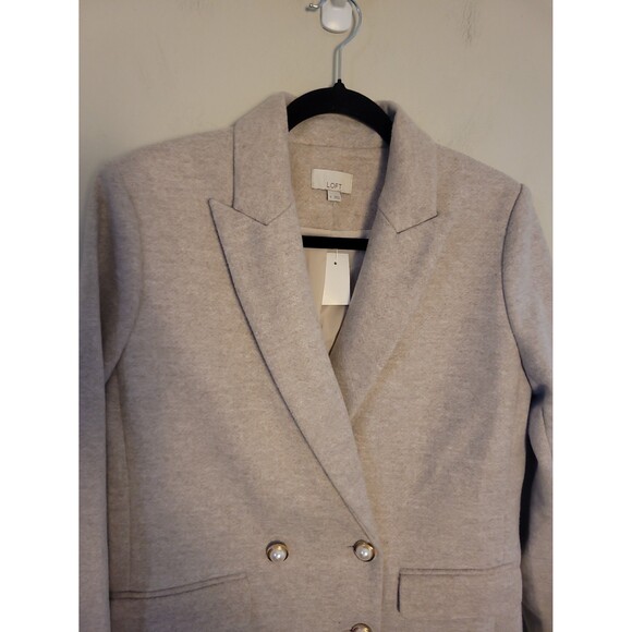 New Loft  Nueral Brushed Oatmeal Double Breasted Pearl Button Blazer Coat Sz 4 - Picture 4 of 8